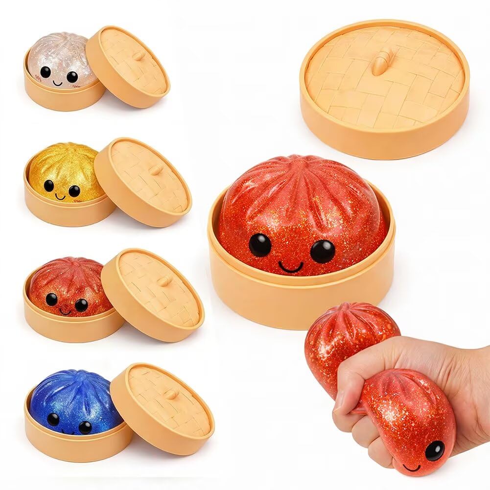 Kribee Dumpling Squishies，Glitter Dumpling Mystery Box，Colorful Dumplings Stress Balls Fidget Sensory Toy， Easter Basket Stuffers ，Squeeze Desk Toys for Stress Relief