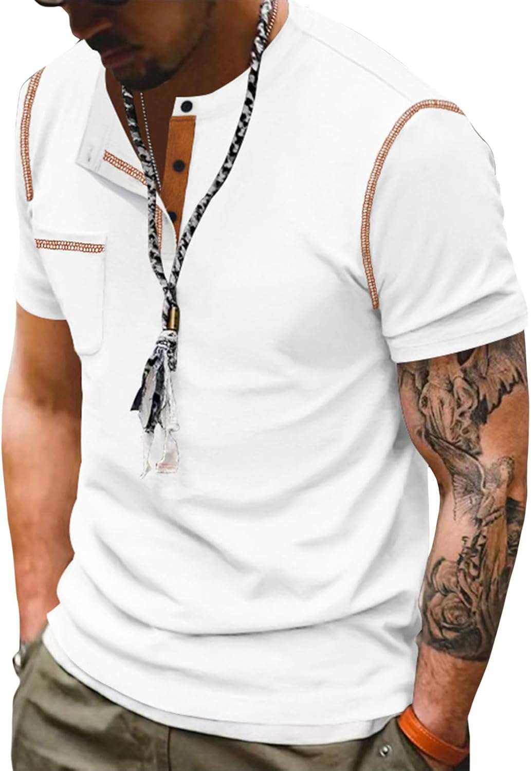 Embryform Shirts for Men Summer Short Sleeve Casual Basic Henley T-Shirts with Pocket Fashion Stylish Classic Button Tee Tops