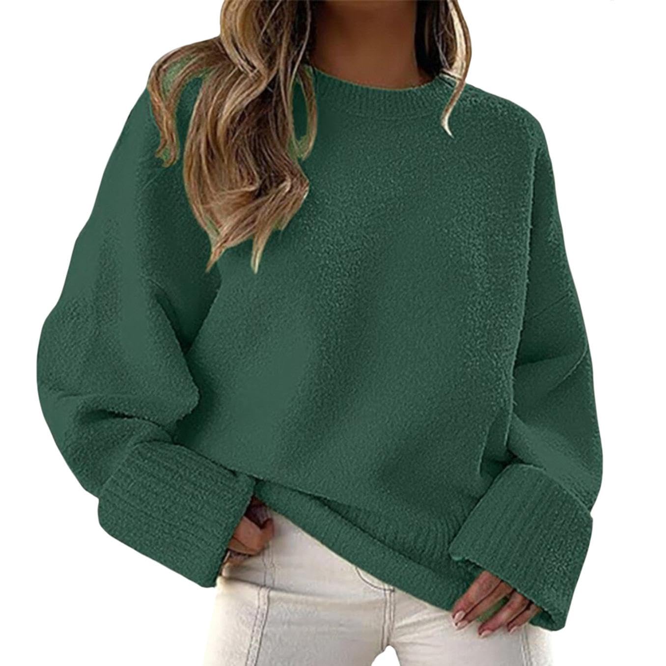 GYMTANK Sweater for Women 2025 Fall Winter Solid Crew Neck Long Sleeve Casual Loose Pullover Oversize Chunky Sweater