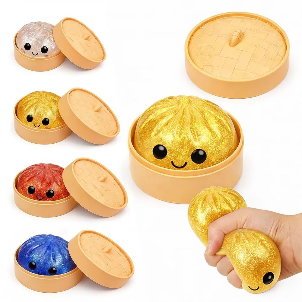 Kribee Dumpling Squishies，Glitter Dumpling Mystery Box，Colorful Dumplings Stress Balls Fidget Sensory Toy， Easter Basket Stuffers ，Squeeze Desk Toys for Stress Relief