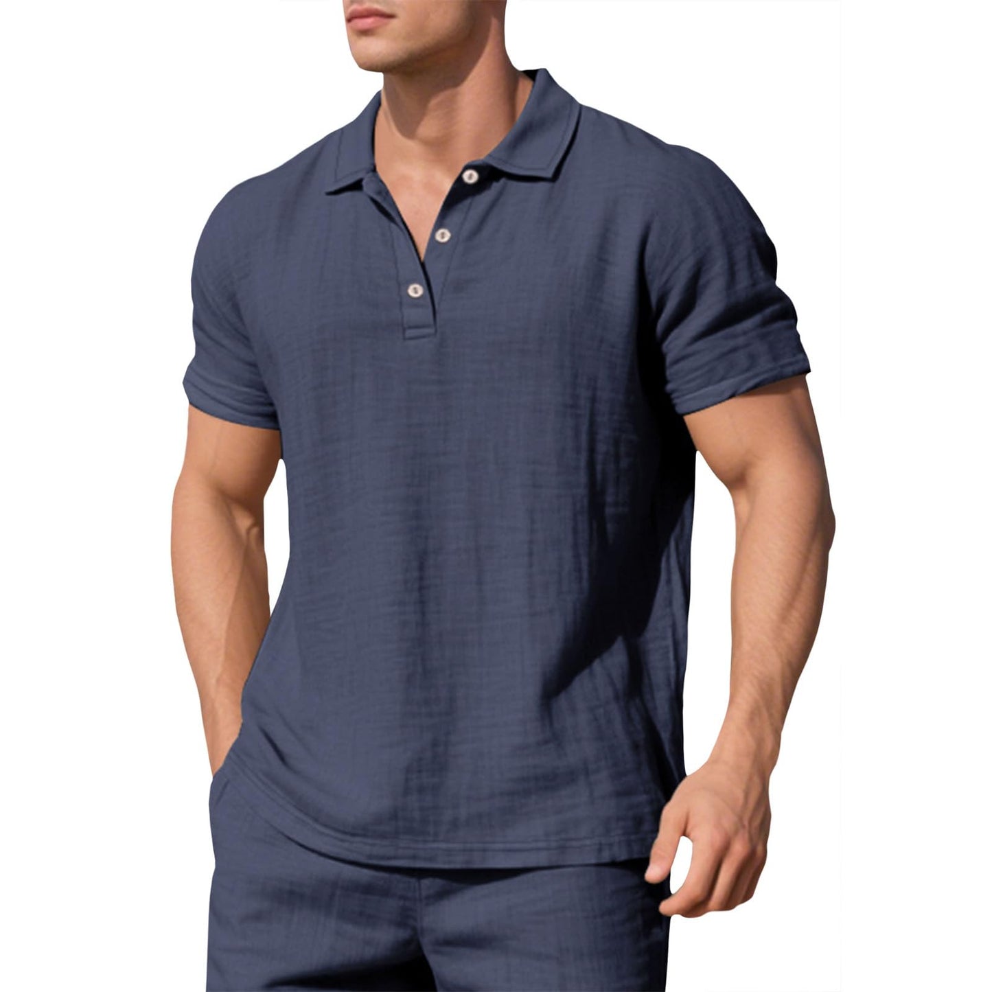 Embryform Mens Shirts Breathable Casual Linen Short Sleeve Lapel V Neck Button Down Basic Polo Shirts Lightweight Summer Tops