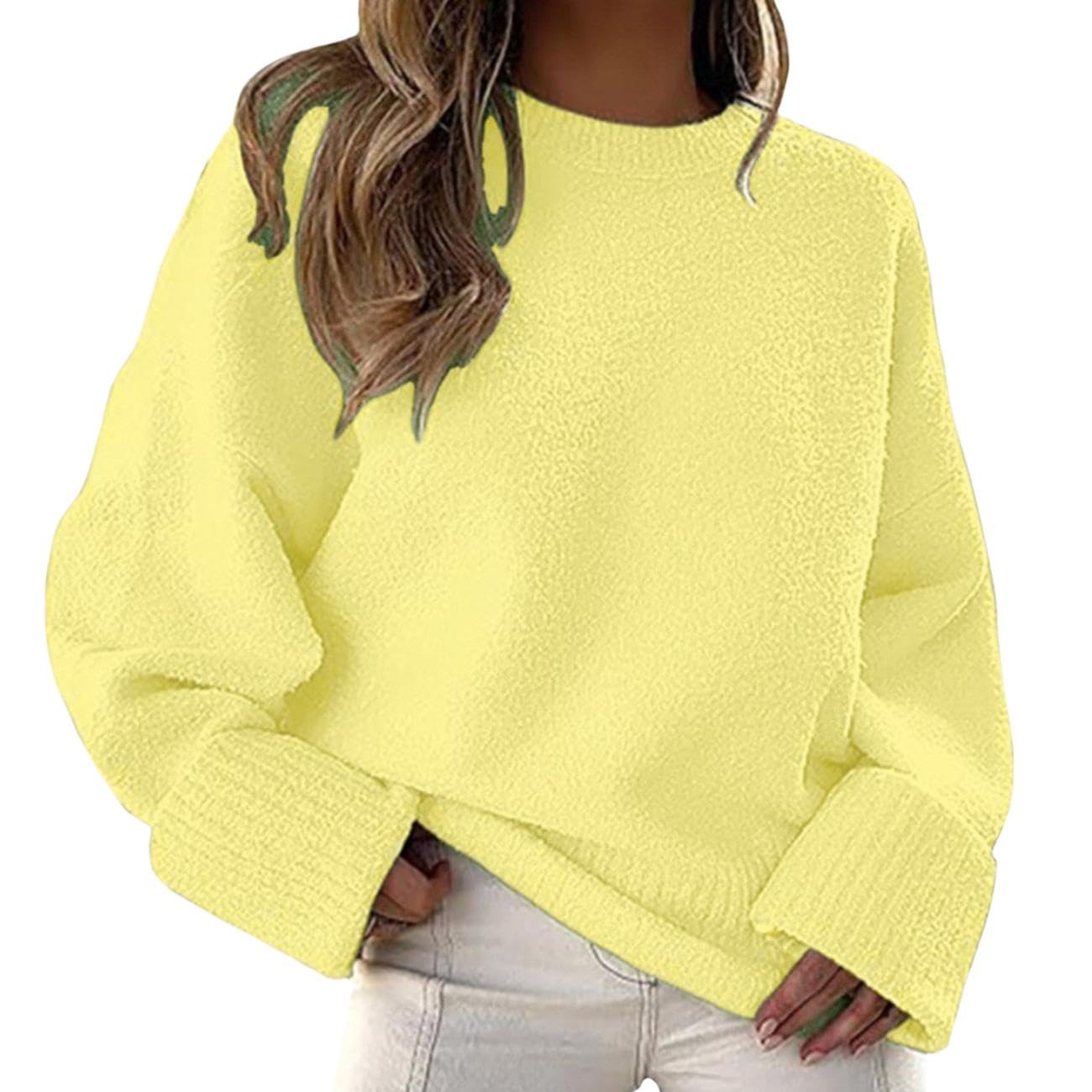 GYMTANK Sweater for Women 2025 Fall Winter Solid Crew Neck Long Sleeve Casual Loose Pullover Oversize Chunky Sweater