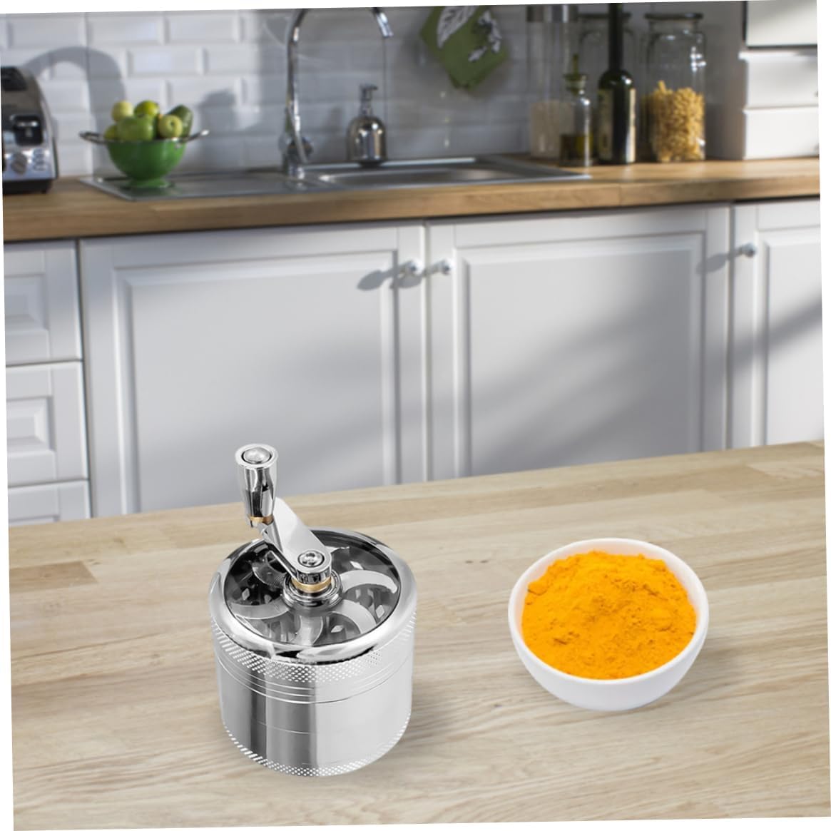 Kribee Manual Grinder Pepper Hand Mill Grinder with Crank Handle Pollen Grinder Spices Crusher for Herb Coffee Salt Pepper Silver Manual Grinder