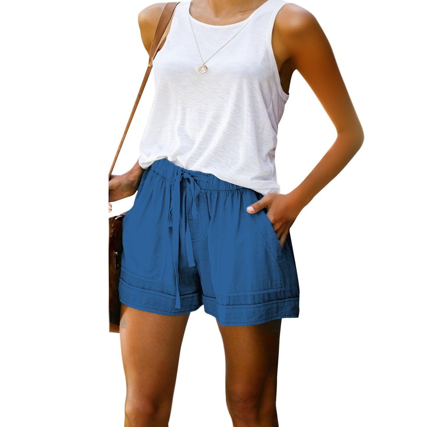 GYMBULL Womens Summer Casual Shorts Fashion Drawstring Elastic Waist Solid Color Comfy Soft Shorts with Pockets