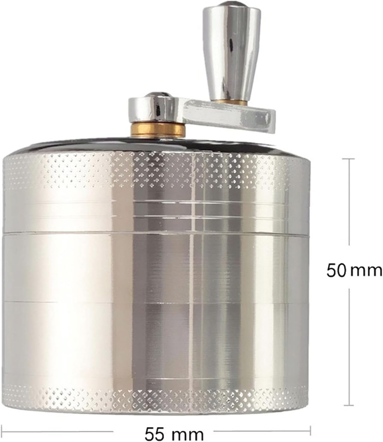 Kribee Grinder Crusher, 4-Layer Pollen Scraper Grinder with Hand Crank, Zinc Alloy Shredder for Dried Spices, Herbs, Ø55mm Mini-Scraper Clear Top Abrader Spices Grind Manual Muller (Silver)