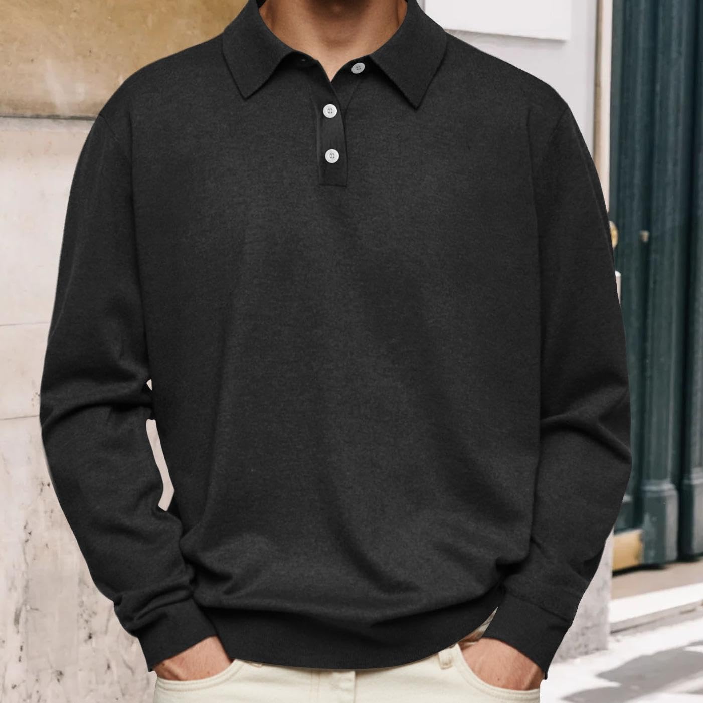 GYMTANK Button Down Golf Shirts for Men Business Clasic Tops Plus Size Collared Sweater