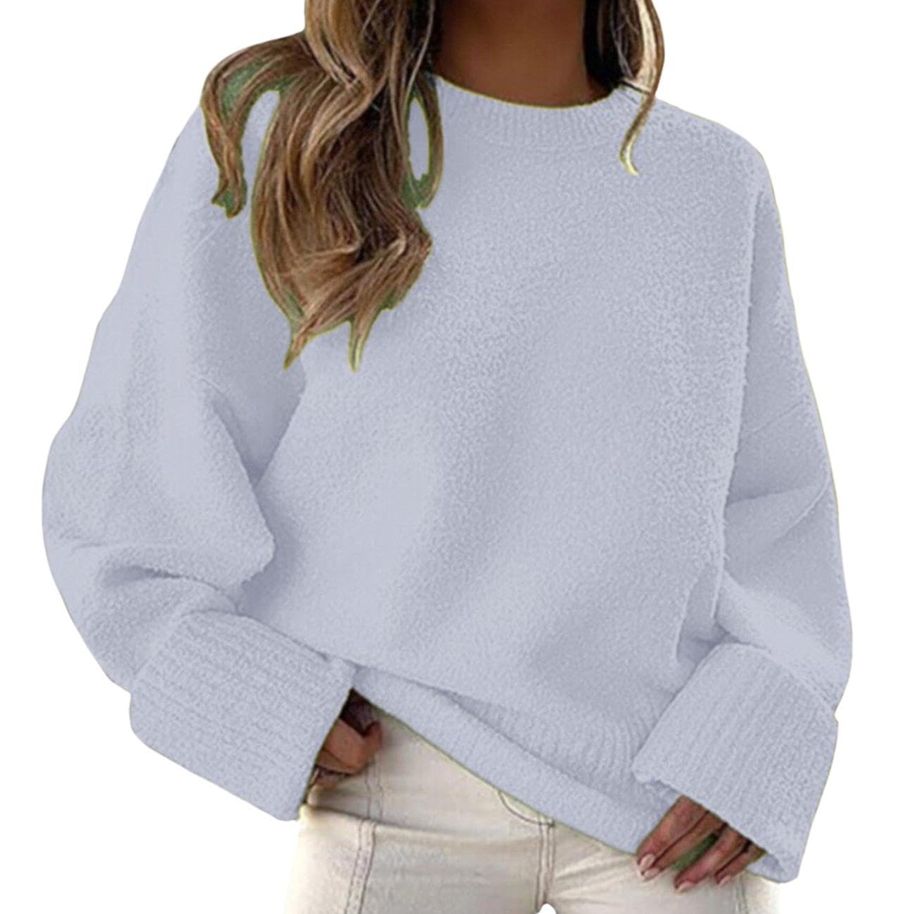 GYMTANK Sweater for Women 2025 Fall Winter Solid Crew Neck Long Sleeve Casual Loose Pullover Oversize Chunky Sweater