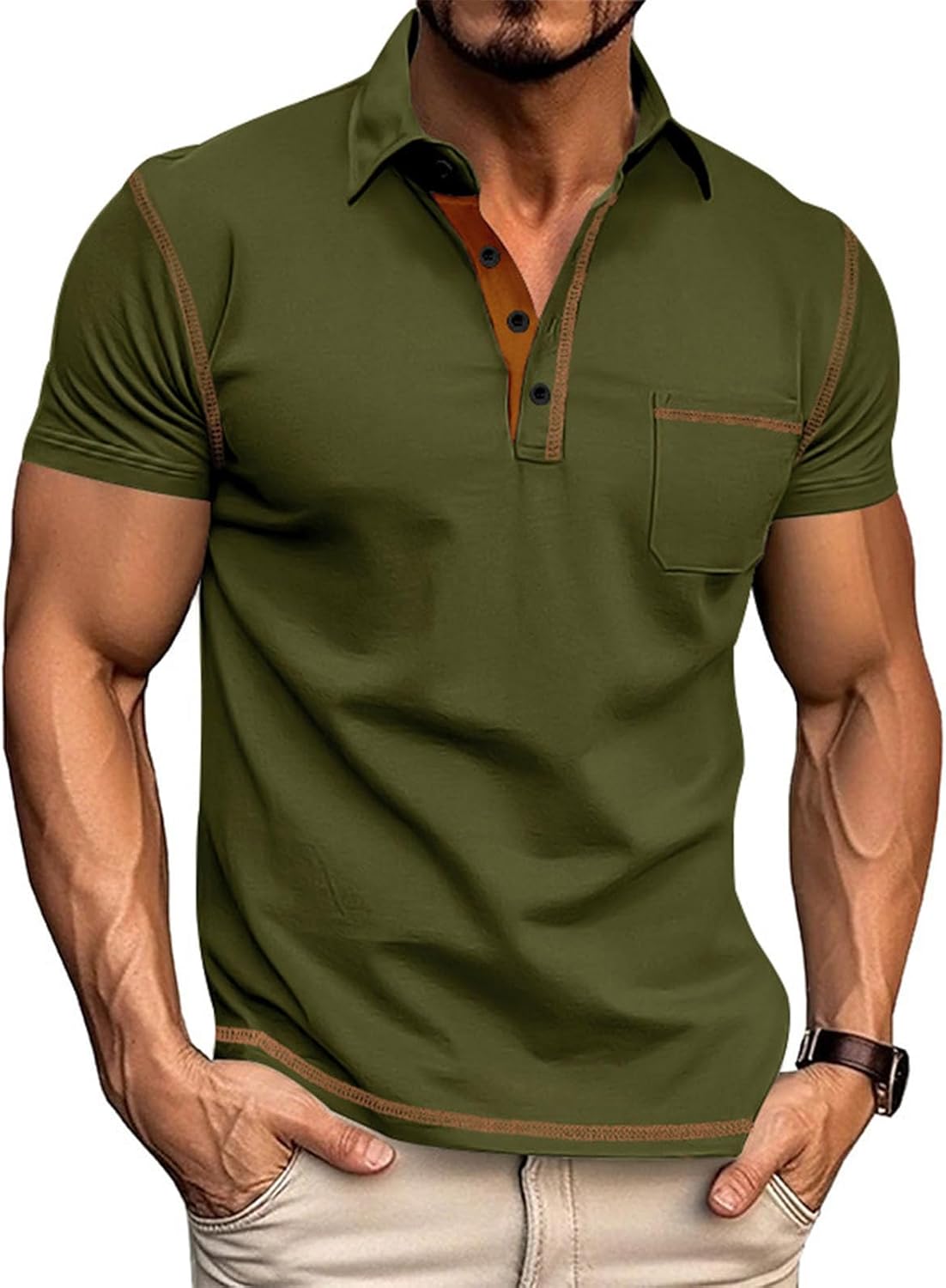 FONDBERYL Mens Polo Shirts Casual Regular Fit Shorts Sleeve Summer Shirt Classic Collared Button Golf Shirts with Pocket