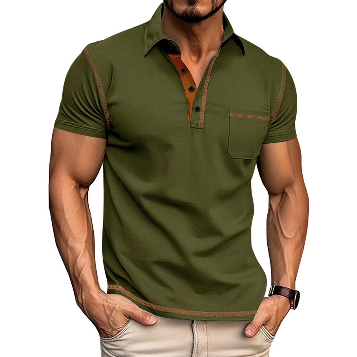 FONDBERYL Mens Polo Shirts Casual Regular Fit Shorts Sleeve Summer Shirt Classic Collared Button Golf Shirts with Pocket