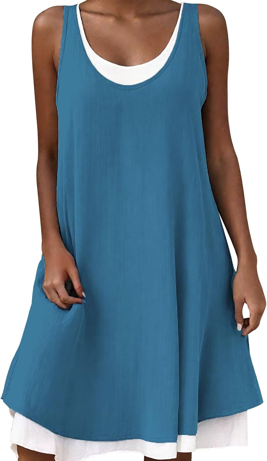 GYMTSL Midi Dresses for Women Summer Beach Tshirt Sundresses Casual Loose Fit Crewneck Sleeveless Basic Shift Tank Dress