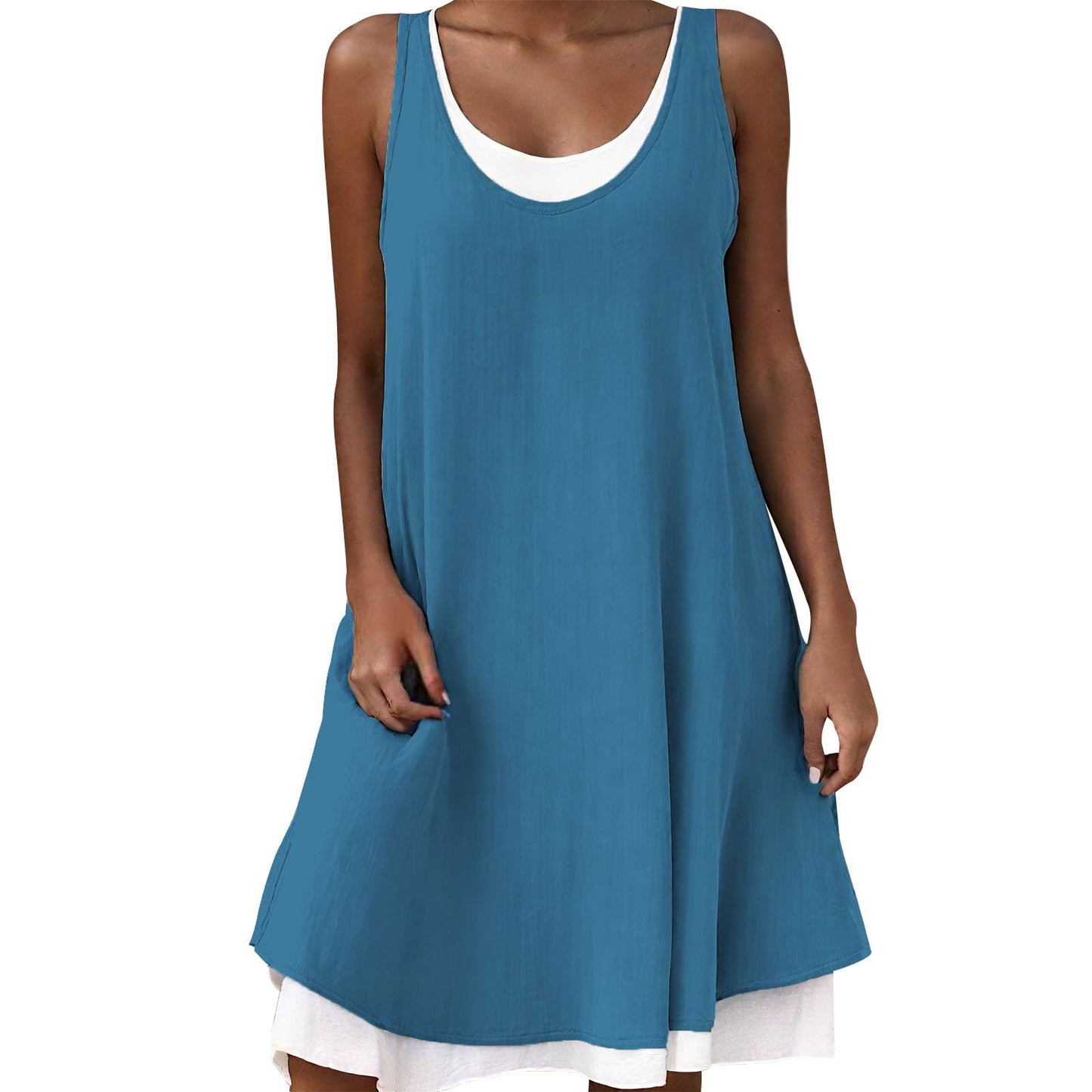 GYMTSL Midi Dresses for Women Summer Beach Tshirt Sundresses Casual Loose Fit Crewneck Sleeveless Basic Shift Tank Dress