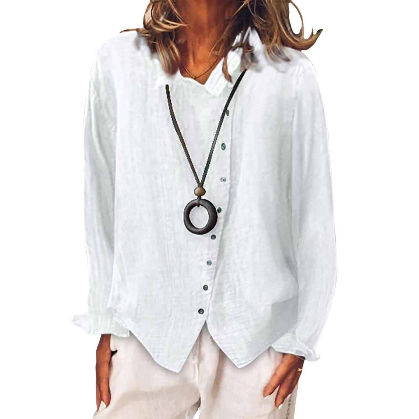 Gymrex Linen Button Down Shirts for Women, Long Sleeve Lightweight Loose Fit Blouse Dressy Casual Trendy Fashion Tops