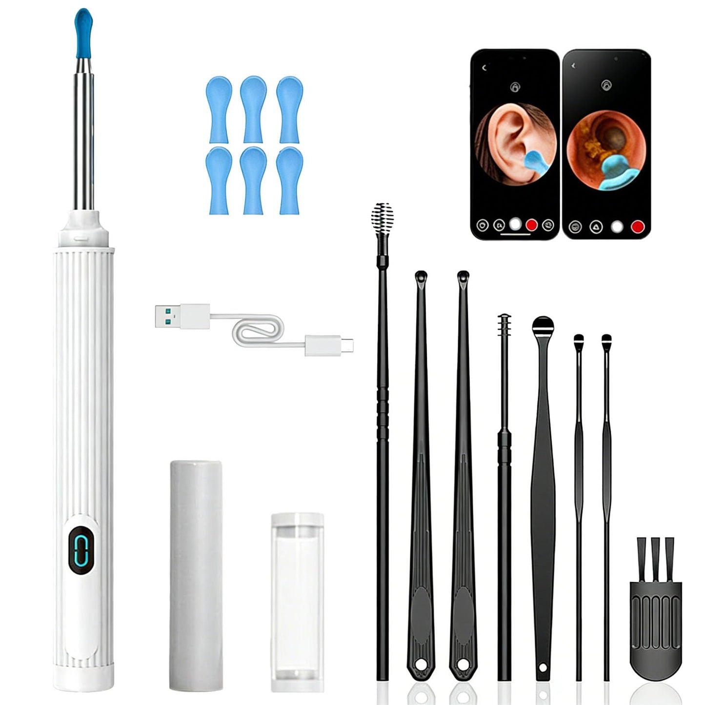 gukoo Ear Wax Removal Kit, 10MP HD Wireless Ear Cleaner with LED Light & Camera, 2-in-1 with Tweezers & Silicone Scoop, IP67 Waterproof (Black, 6 Scoops)