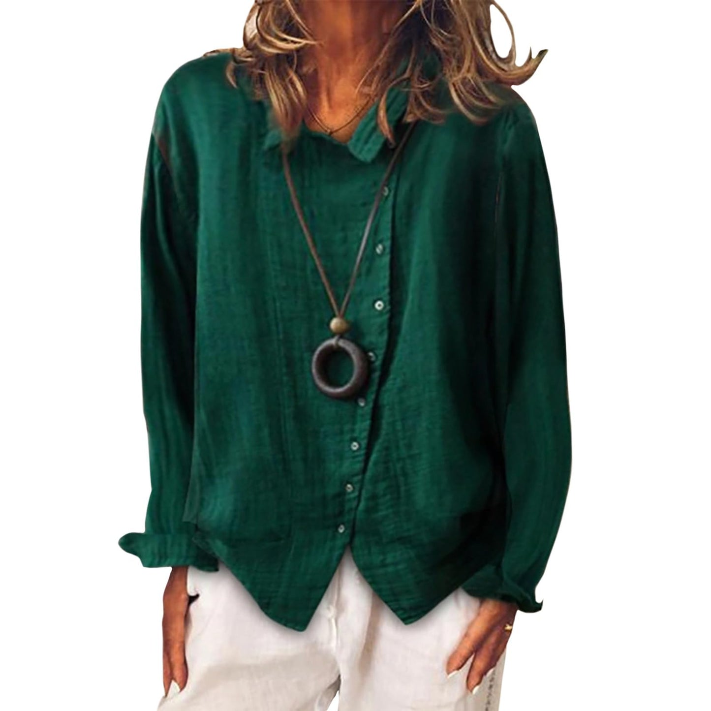 Gymrex Linen Button Down Shirts for Women, Long Sleeve Lightweight Loose Fit Blouse Dressy Casual Trendy Fashion Tops