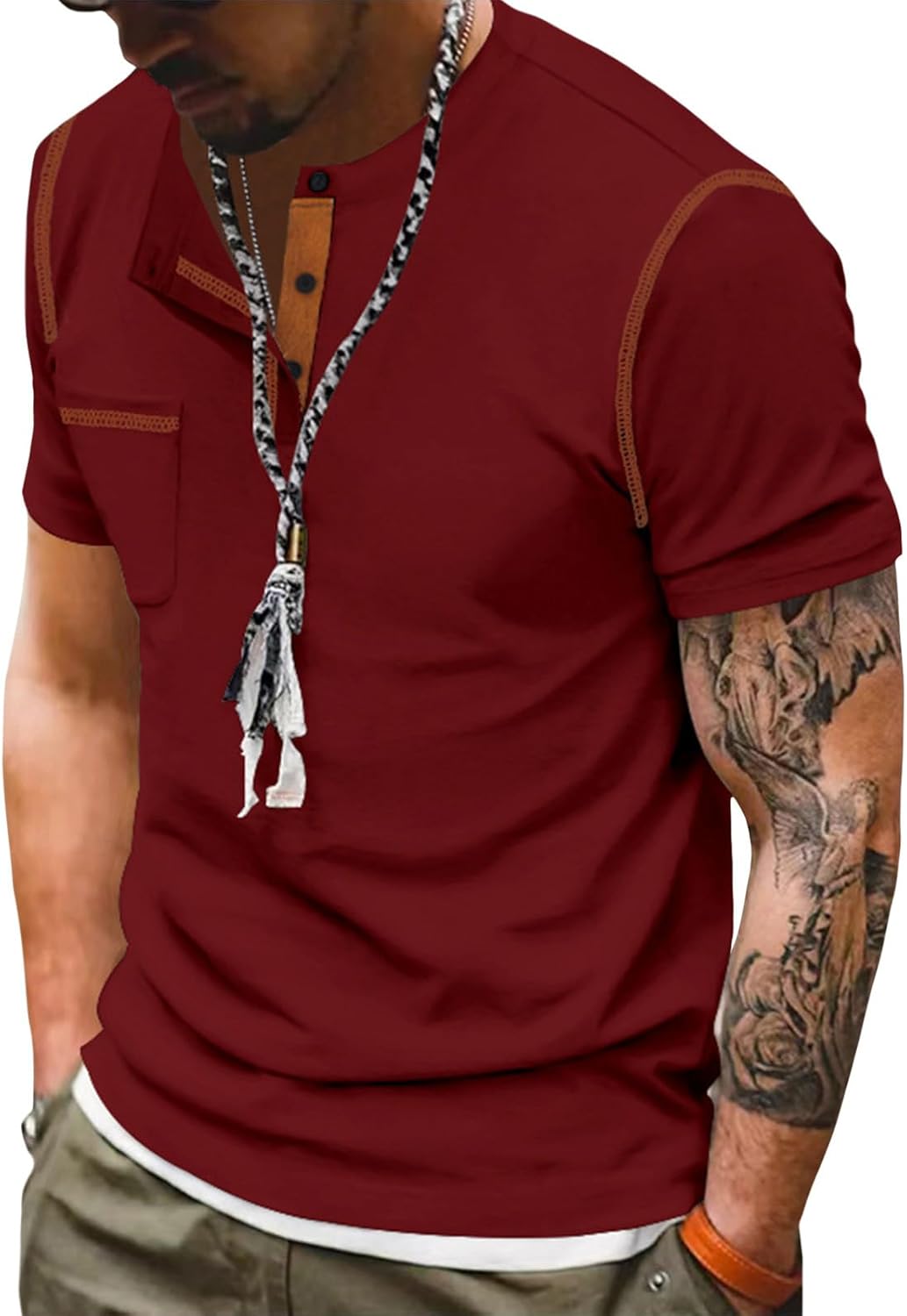 Embryform Shirts for Men Summer Short Sleeve Casual Basic Henley T-Shirts with Pocket Fashion Stylish Classic Button Tee Tops