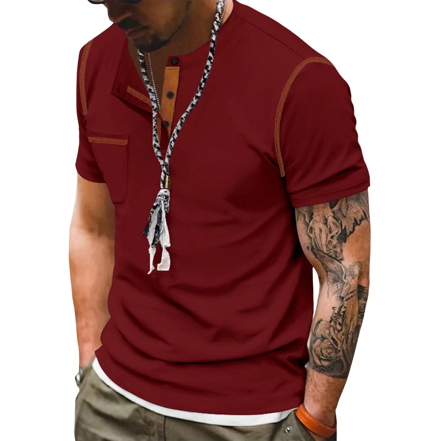 Embryform Shirts for Men Summer Short Sleeve Casual Basic Henley T-Shirts with Pocket Fashion Stylish Classic Button Tee Tops