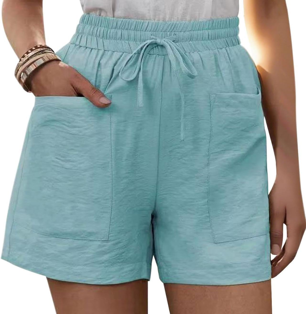 GYMDOG Drawstring Shorts for Women Plus Size Summer Casual Lightweight Elastic Waist Shorts with Pockets