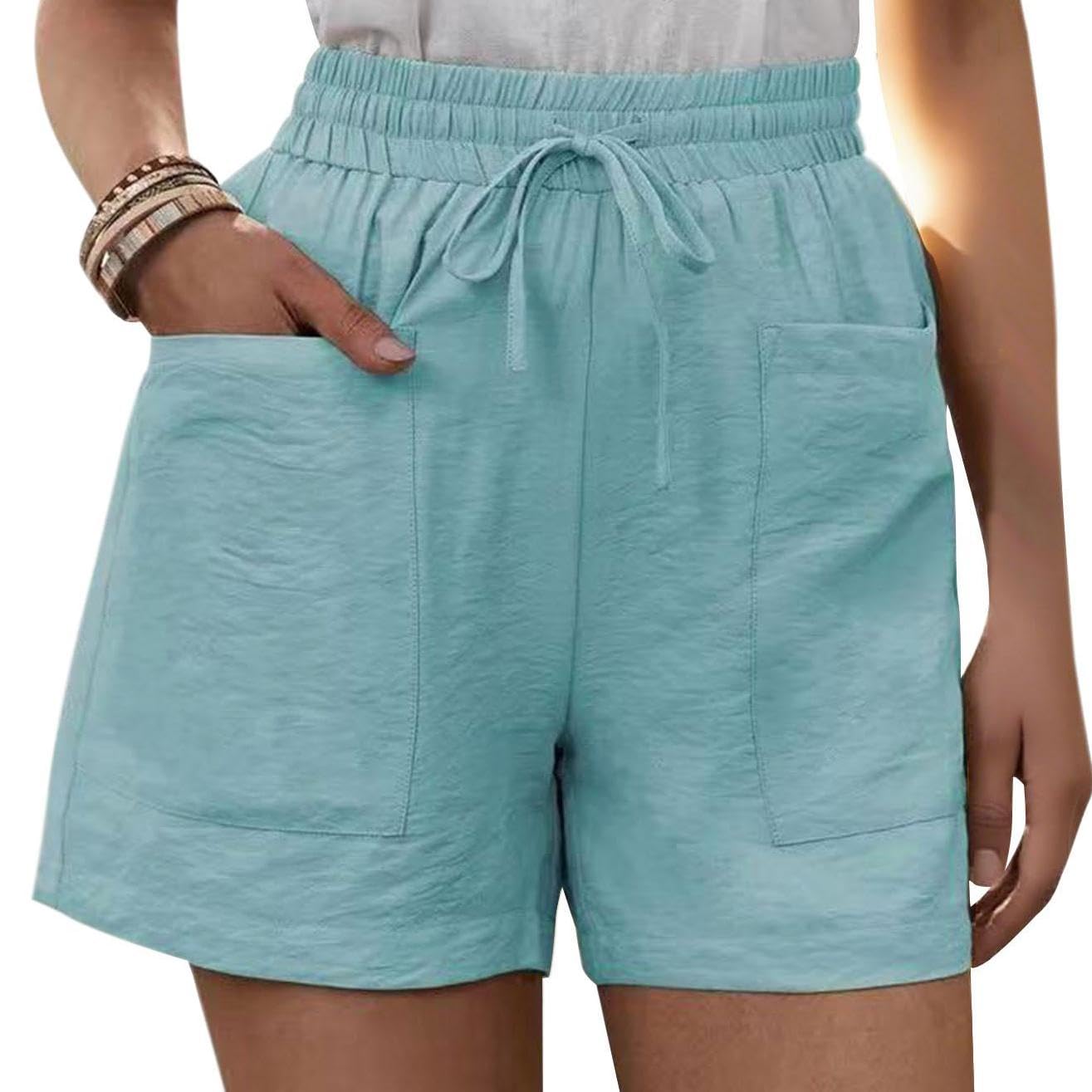 GYMDOG Drawstring Shorts for Women Plus Size Summer Casual Lightweight Elastic Waist Shorts with Pockets