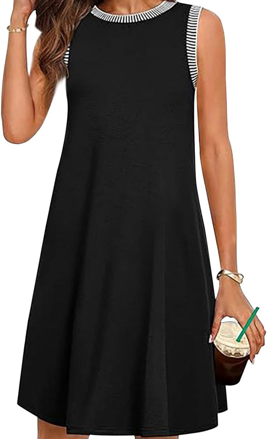GYMBULL Summer Spring Fashion Casual Sundress for Women 2025 Beach Vacation Sleeveless Tank Crewneck Coverup Midi Dresses