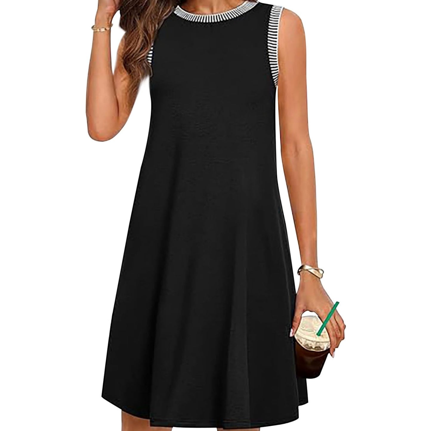 GYMBULL Summer Spring Fashion Casual Sundress for Women 2025 Beach Vacation Sleeveless Tank Crewneck Coverup Midi Dresses