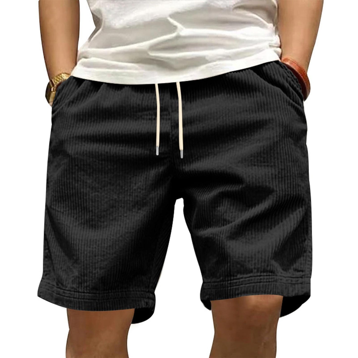 GYMTANK Casual Shorts for Men Solid Corduroy Lightweight Summer Casual Classic Drawstring Waisted Bermuda Shorts with Pockets
