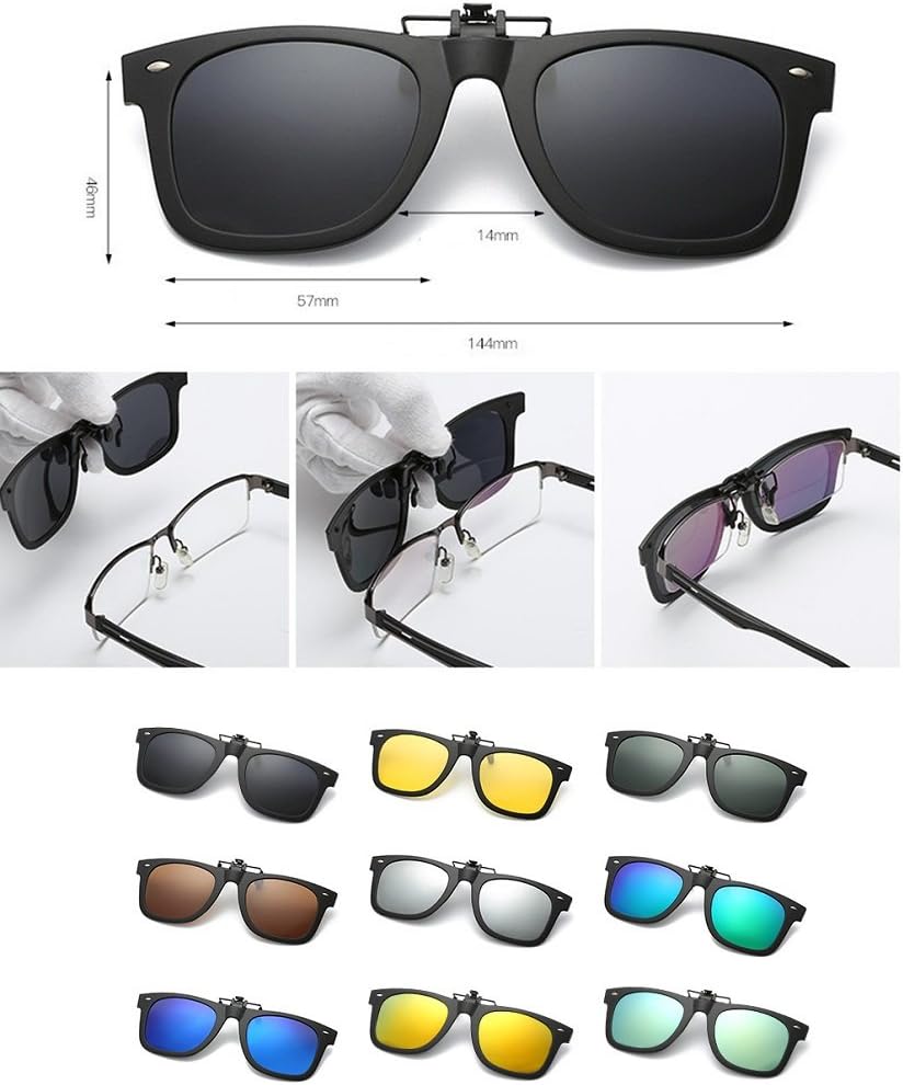 JiffPom Clip-On Sunglasses: Mens/Womens Flip-Up Polarised Sun Lenses fit over Glasses Protection UV400 Lens in Tough Shatter-Proof