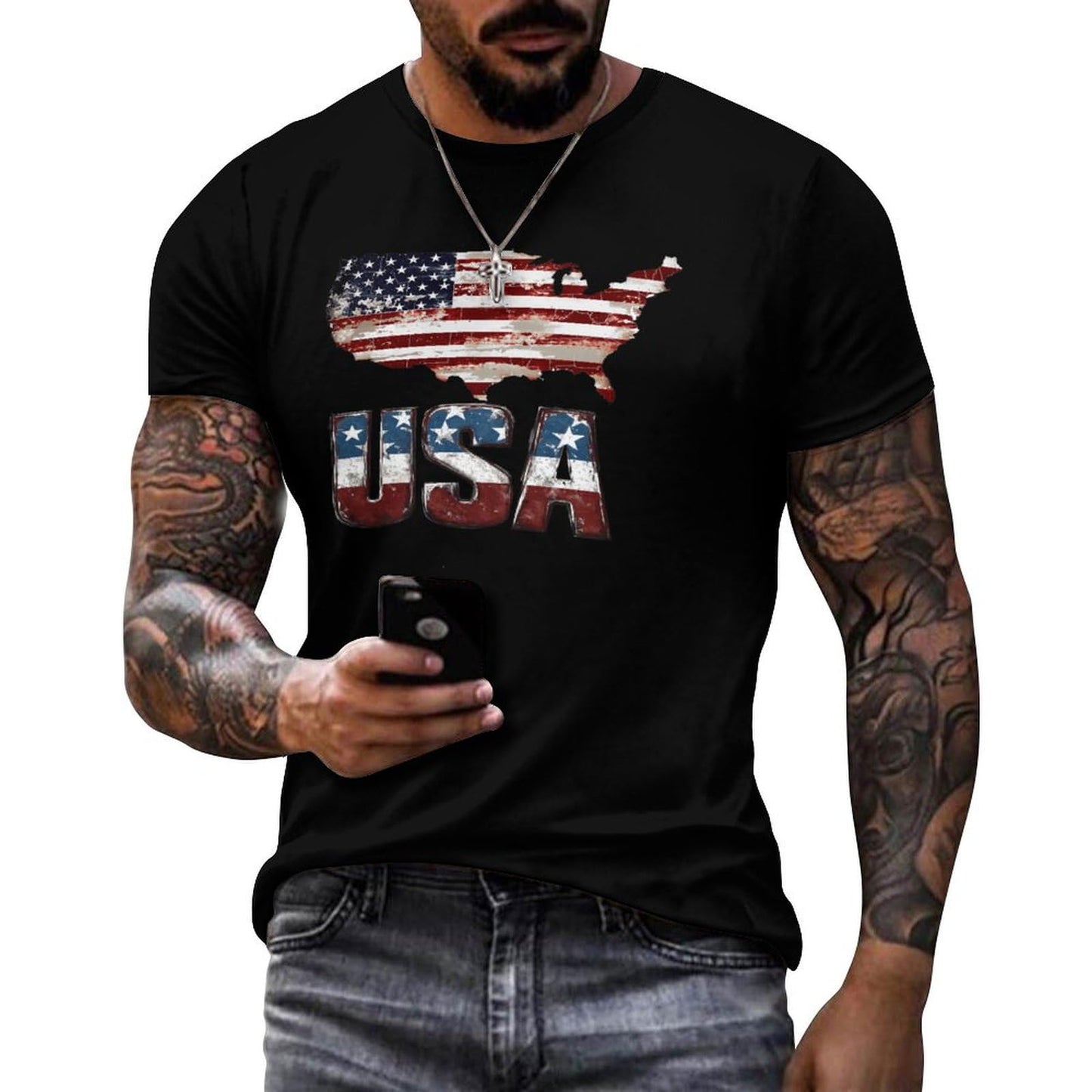 NAVARCH American Flag Shirt for Men Short Sleeve Crewneck Casual Stylish Summer Shirts Graphic Skull Print T-Shirt Tops