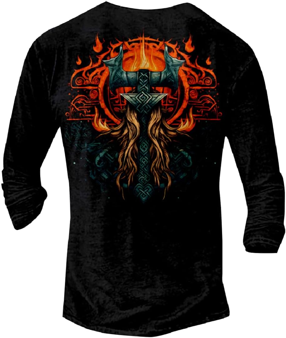 JiffPom Jesus Shirts for Men Distressed Henley Shirts Retro Cross Shirt Long Sleeve Shirt V Neck Button Down Washed T-Shirts