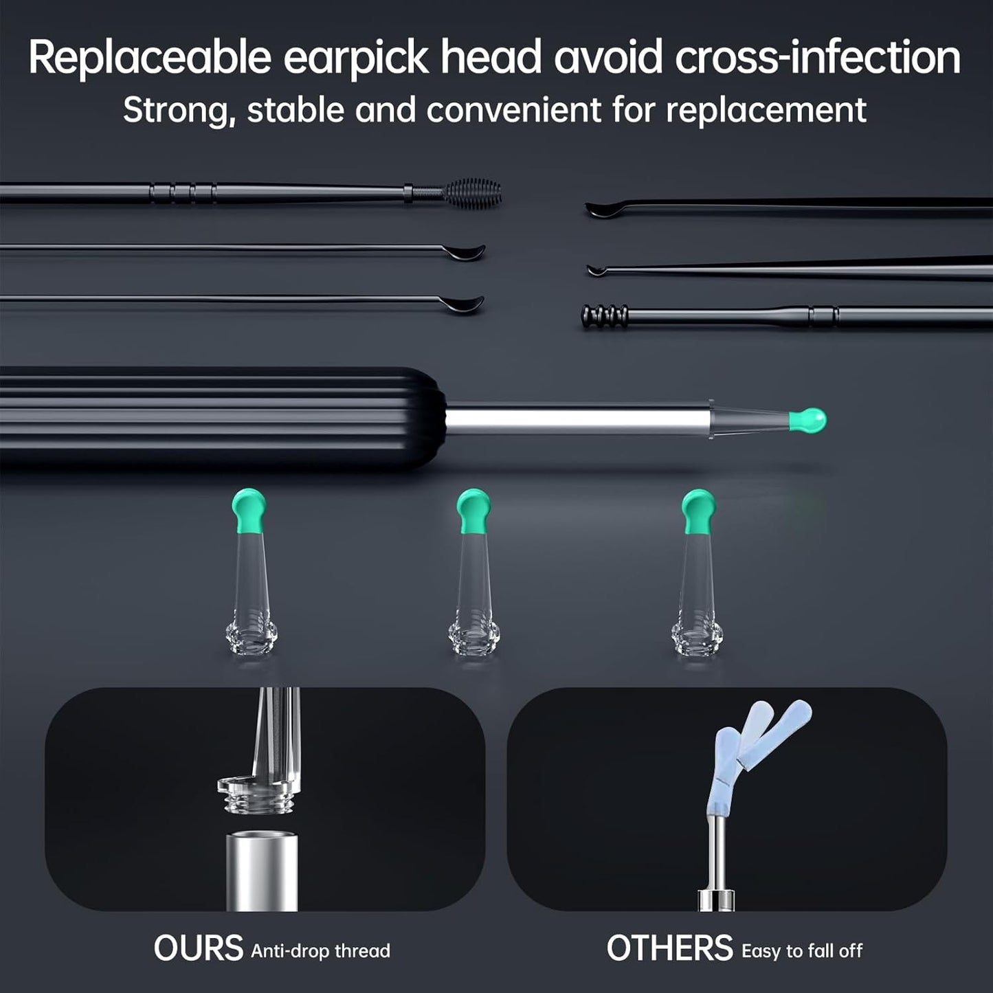 Kribee Ear Wax Removal Tool Camera, Ear Cleaner with Camera, Ear Wax Removal Kit with 1296P Camera, Ear Cleaning Kit, Ear Camera Otoscope with Light for iPhone, iPad, Android Phones - Black