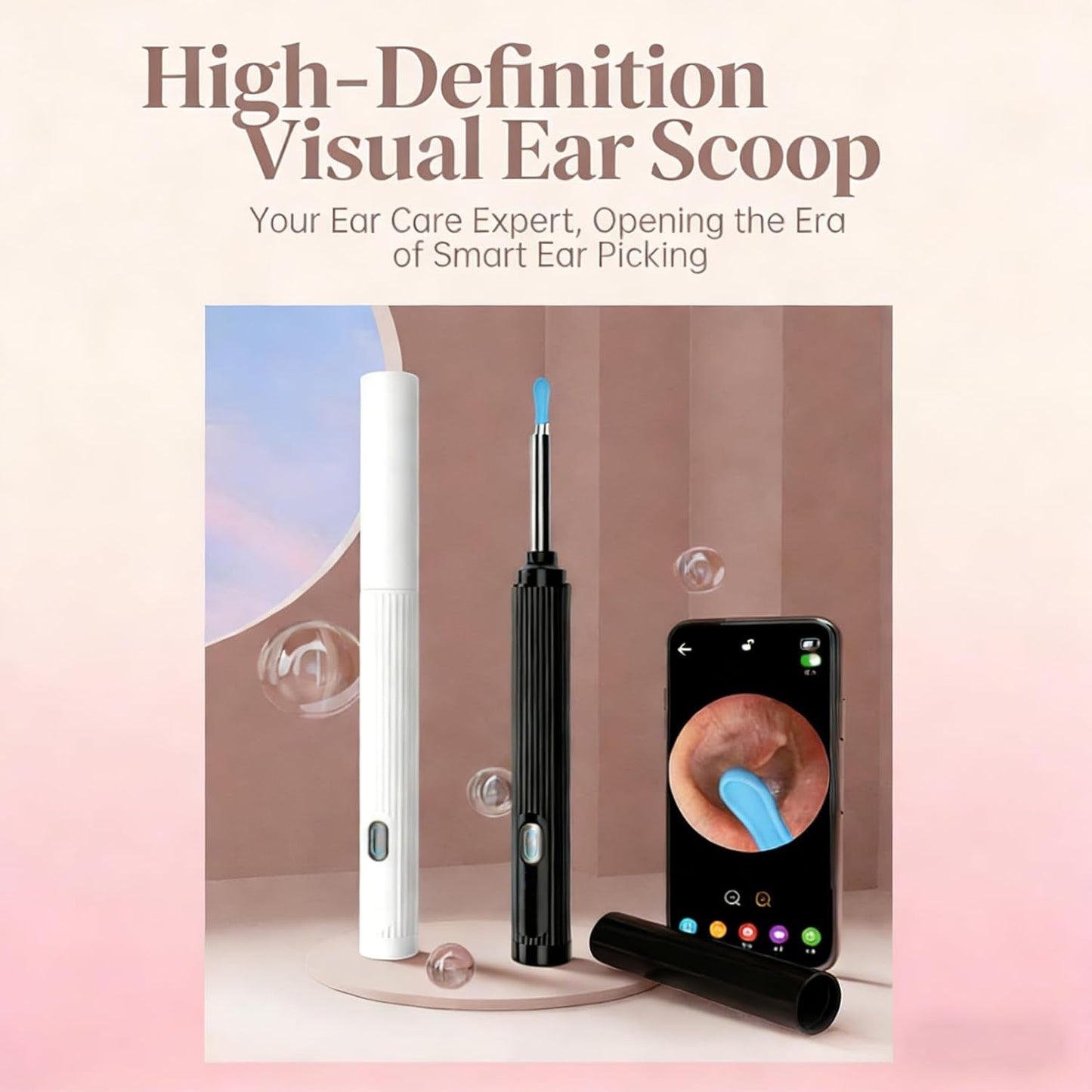 gukoo Ear Wax Removal Kit, 10MP HD Wireless Ear Cleaner with LED Light & Camera, 2-in-1 with Tweezers & Silicone Scoop, IP67 Waterproof (Black, 6 Scoops)