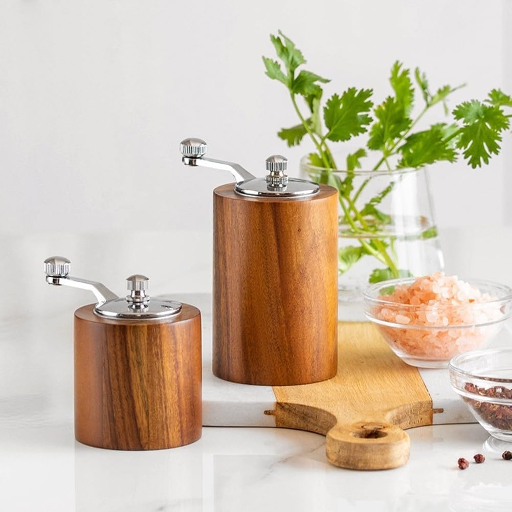 Kribee Adjustable Manual Wooden Salt Pepper Mill for Grinding Fresh Spices, Sea Salt, and Coffee with Construction for Daily Use (S)