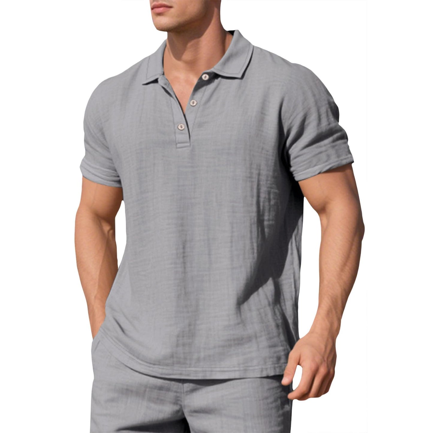 Embryform Mens Shirts Breathable Casual Linen Short Sleeve Lapel V Neck Button Down Basic Polo Shirts Lightweight Summer Tops