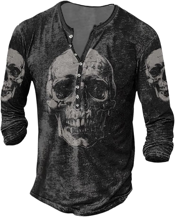 JiffPom Mens Henley Shirts Christian Shirt Jesus Cross Retro Long Sleeve Casual Button Down Washed T-Shirts Boy's Tops
