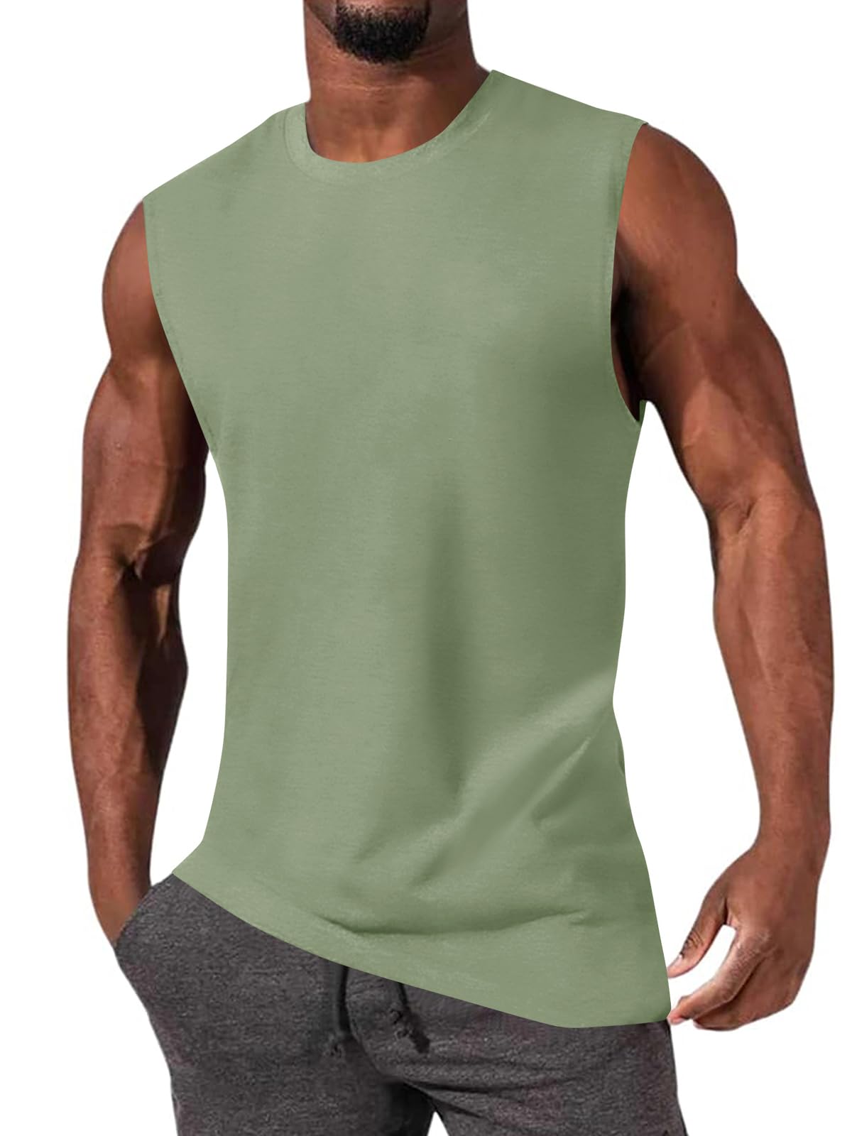 JiffPom Mens Gym Workout Sleeveless T-Shirts Casual Tank Tops Muscle Cut Off Shirts