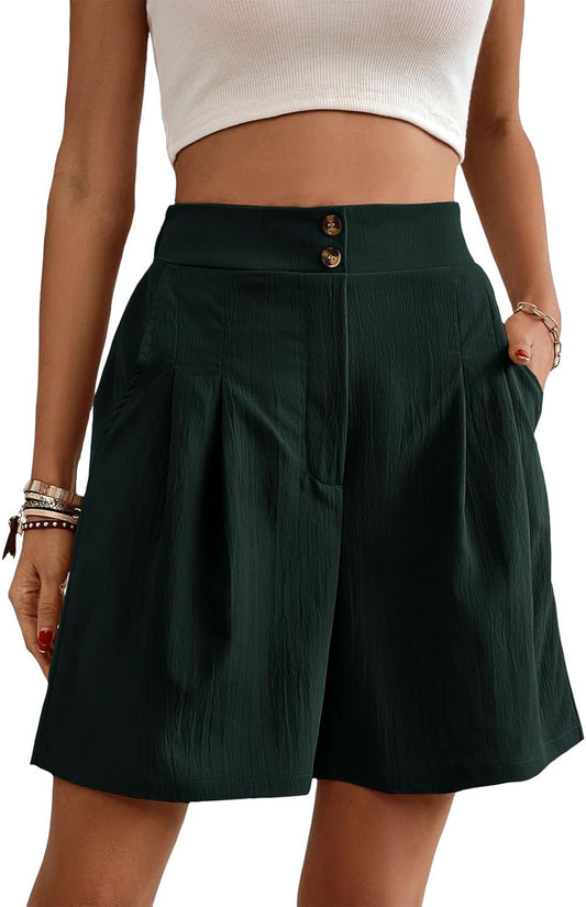 GYMTSL Bermuda Shorts for Women Summer Knee Length Wide Leg High Elastic Waisted Casual Loose Fit Cargo Shorts with Pockets