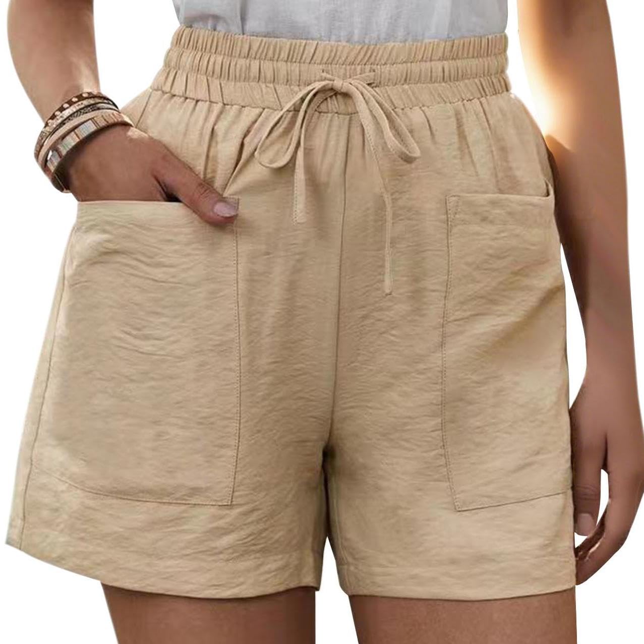 GYMDOG Drawstring Shorts for Women Plus Size Summer Casual Lightweight Elastic Waist Shorts with Pockets
