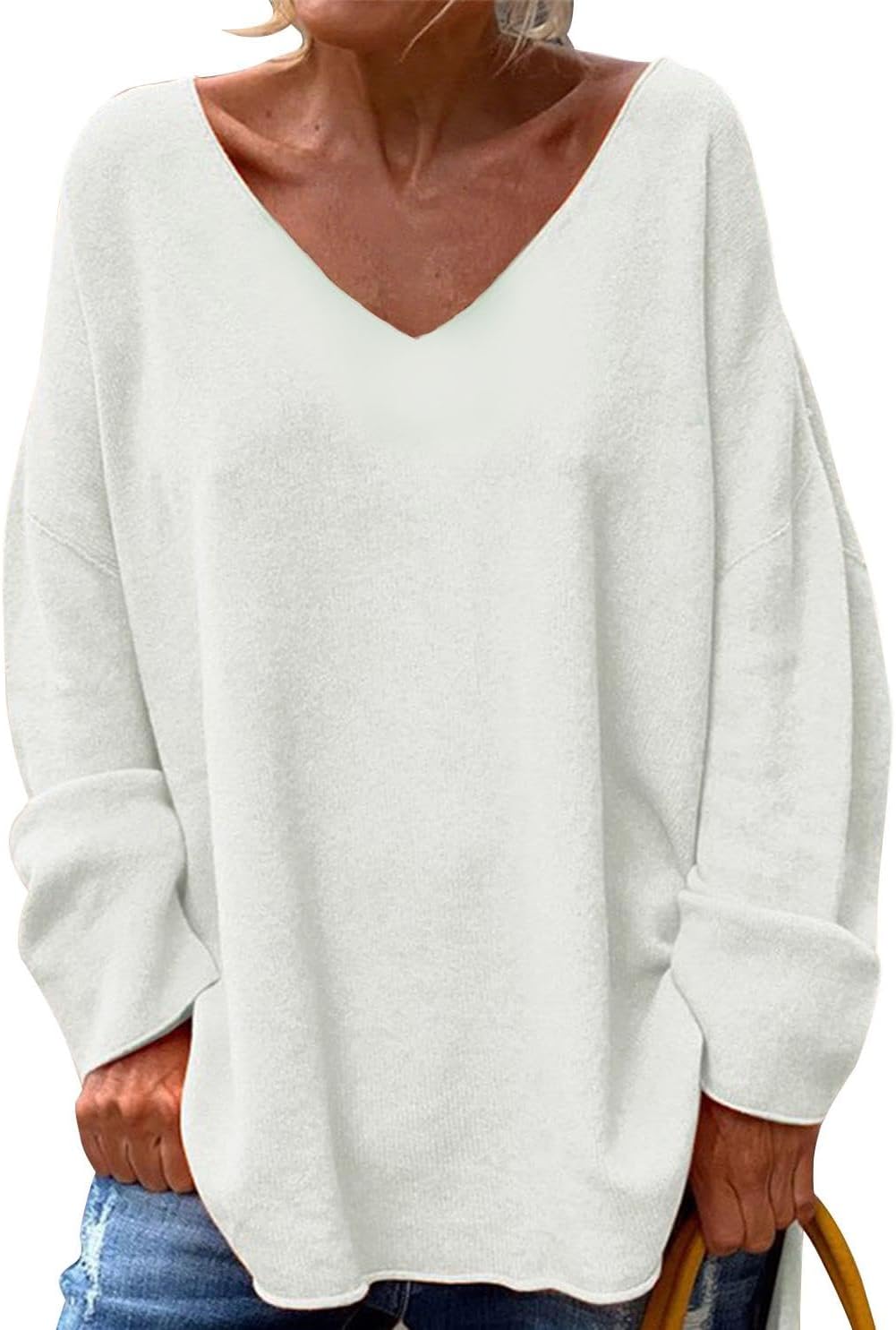 GYMDOG Women Long Sleeve Shirts V Neck Casual and Fishion Solid Color Oversize Tops Basic Tee