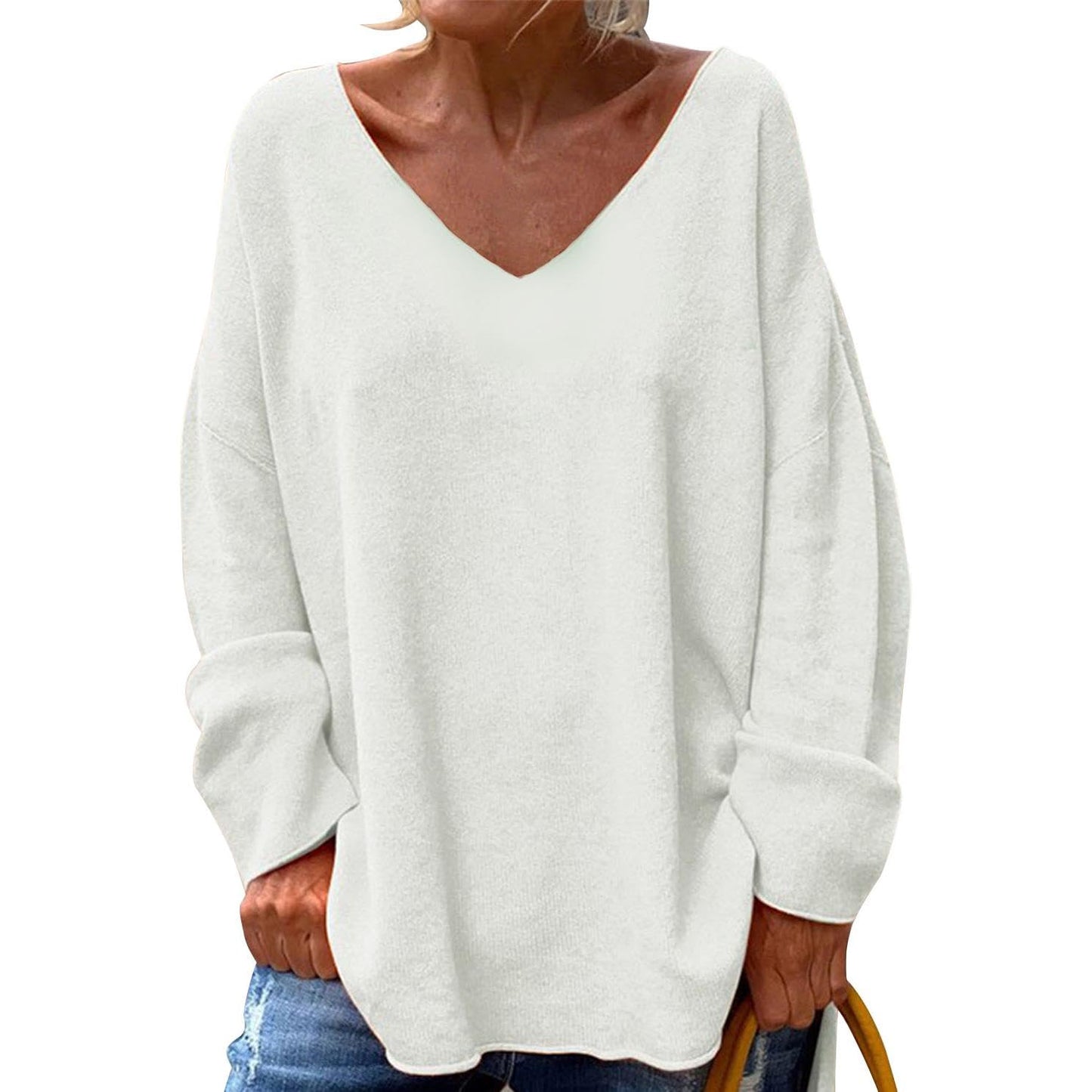 GYMDOG Women Long Sleeve Shirts V Neck Casual and Fishion Solid Color Oversize Tops Basic Tee
