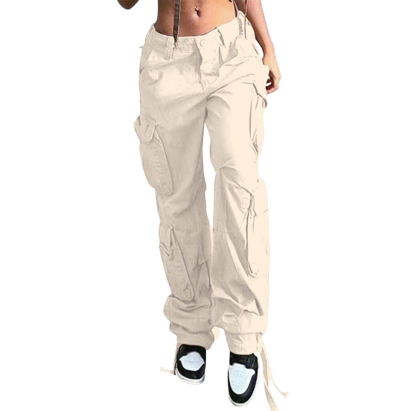 Reigee Womens Low Waisted Cargo Pants with Pockets, Y2K Baggy Stretchy Jeans for Women Streetwear Casual Straight Leg Cargo Trousers