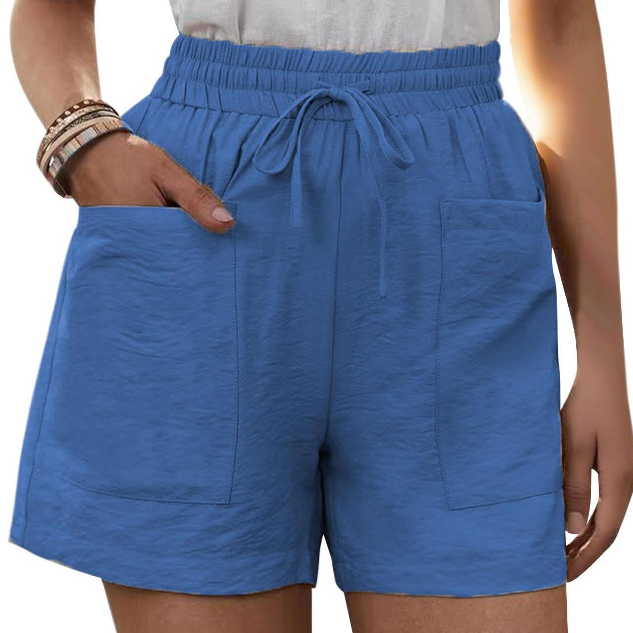 GYMDOG Drawstring Shorts for Women Plus Size Summer Casual Lightweight Elastic Waist Shorts with Pockets
