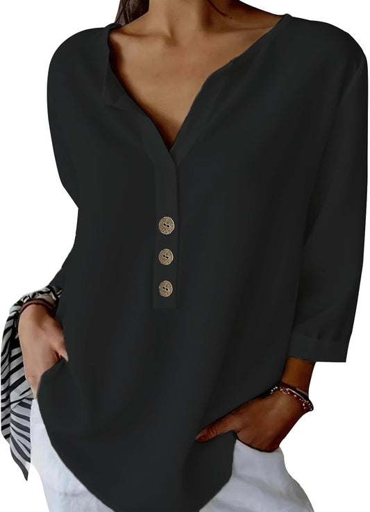 Alivebody Tunic Shirts for Women Summer Business Button Down Oversized Long Sleeve Vintage Casual V Neck Workout Shirts