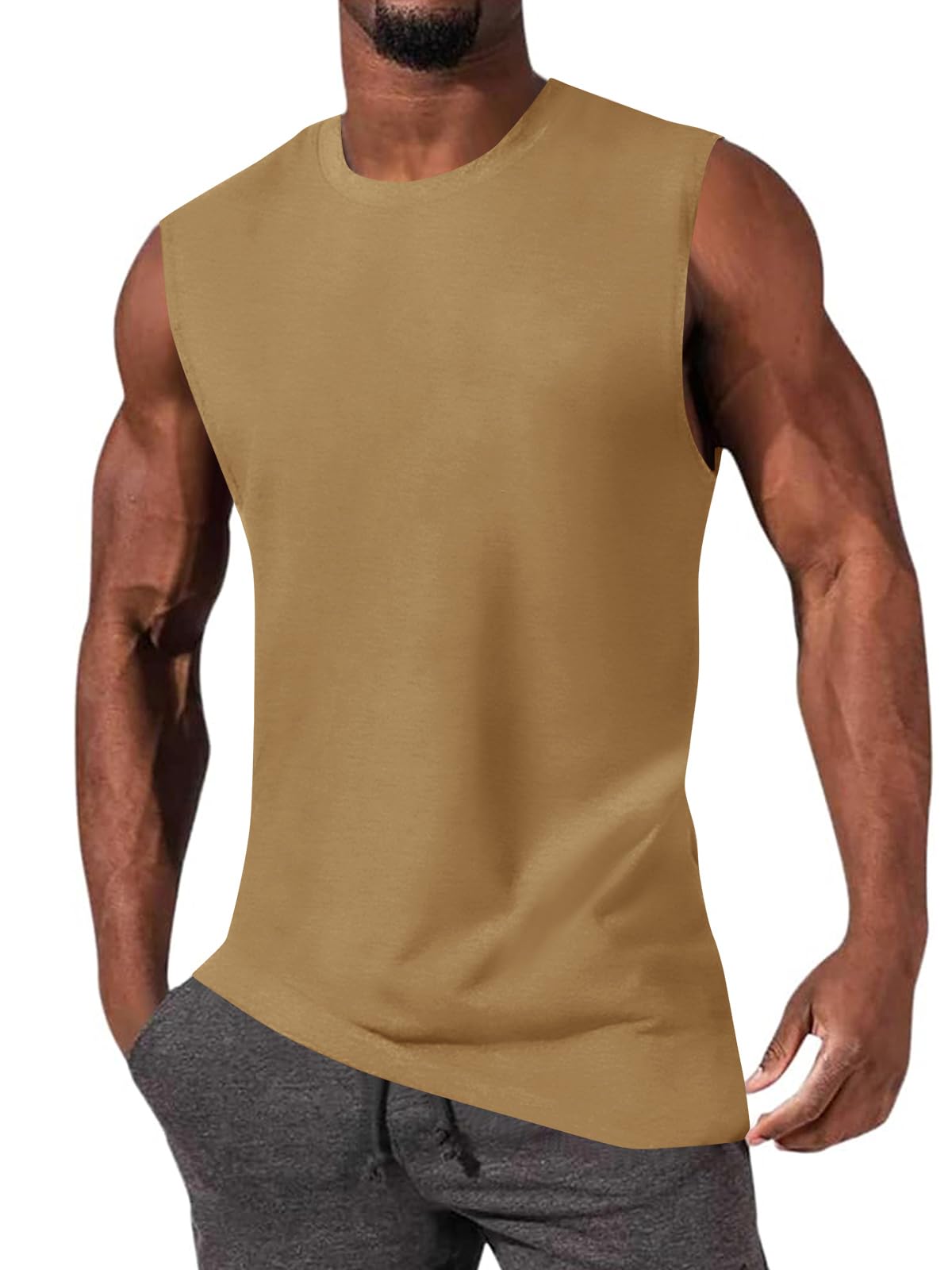JiffPom Mens Gym Workout Sleeveless T-Shirts Casual Tank Tops Muscle Cut Off Shirts