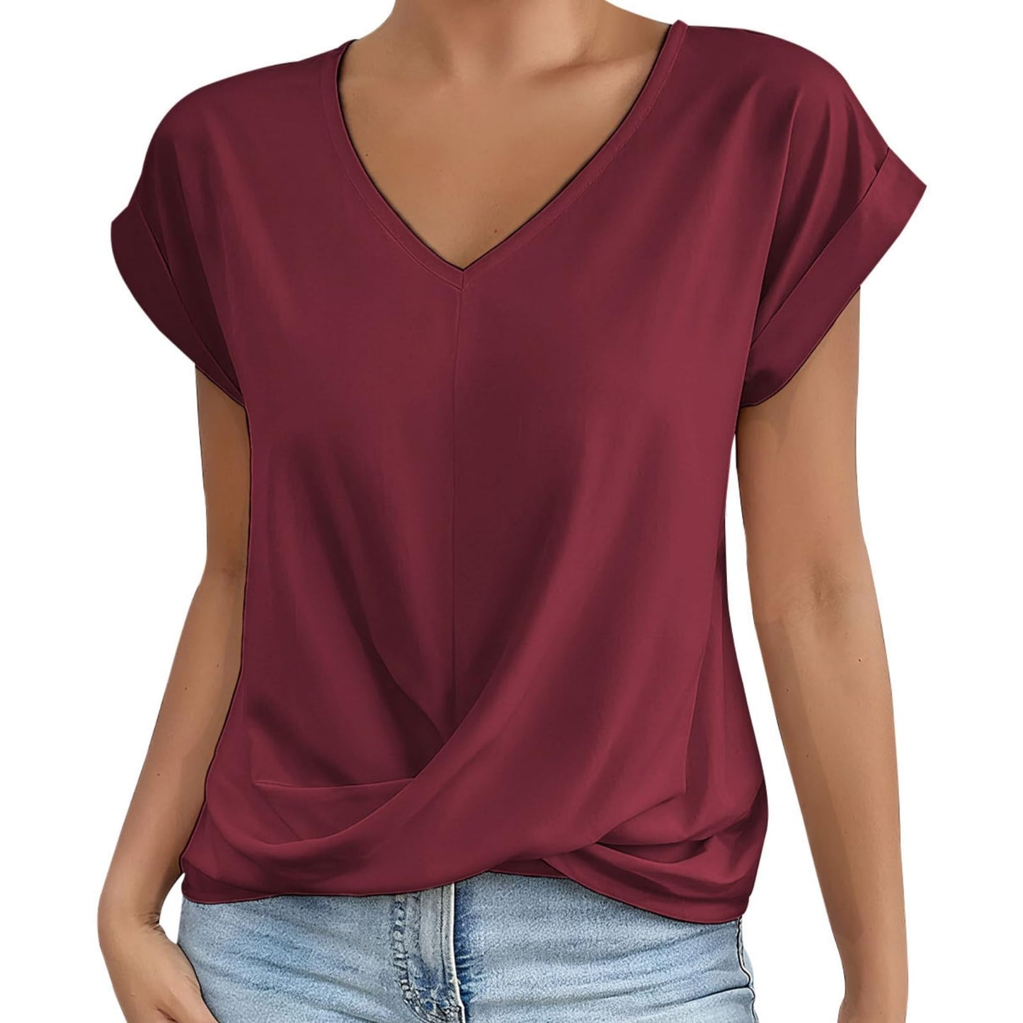 Alivebody Shirts for Women Summer Tops 2025 V Neck Blouse Short Sleeve Casual Polyester Fashion T-Shirts