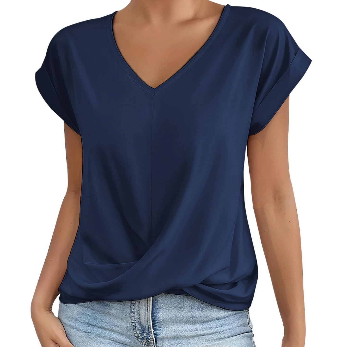 Alivebody Shirts for Women Summer Tops 2025 V Neck Blouse Short Sleeve Casual Polyester Fashion T-Shirts