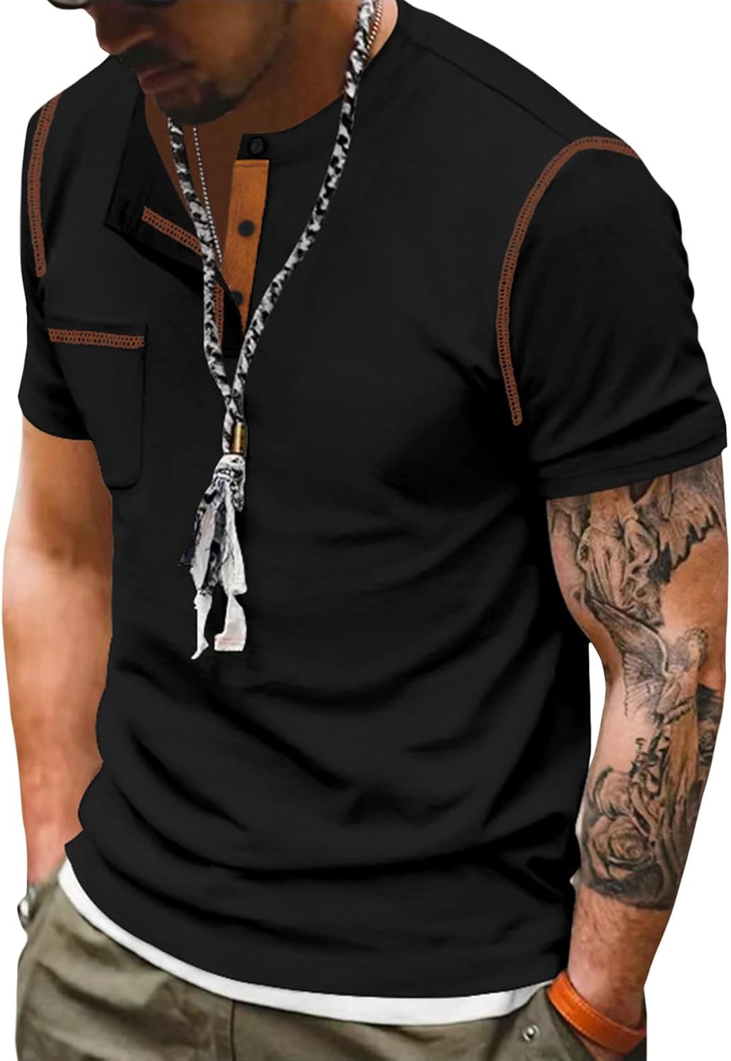Embryform Shirts for Men Summer Short Sleeve Casual Basic Henley T-Shirts with Pocket Fashion Stylish Classic Button Tee Tops