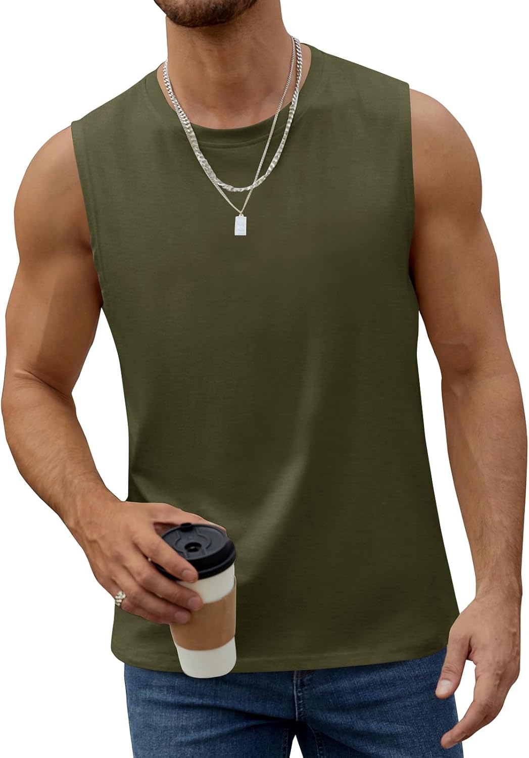 JiffPom Mens Gym Workout Sleeveless T-Shirts Casual Tank Tops Muscle Cut Off Shirts