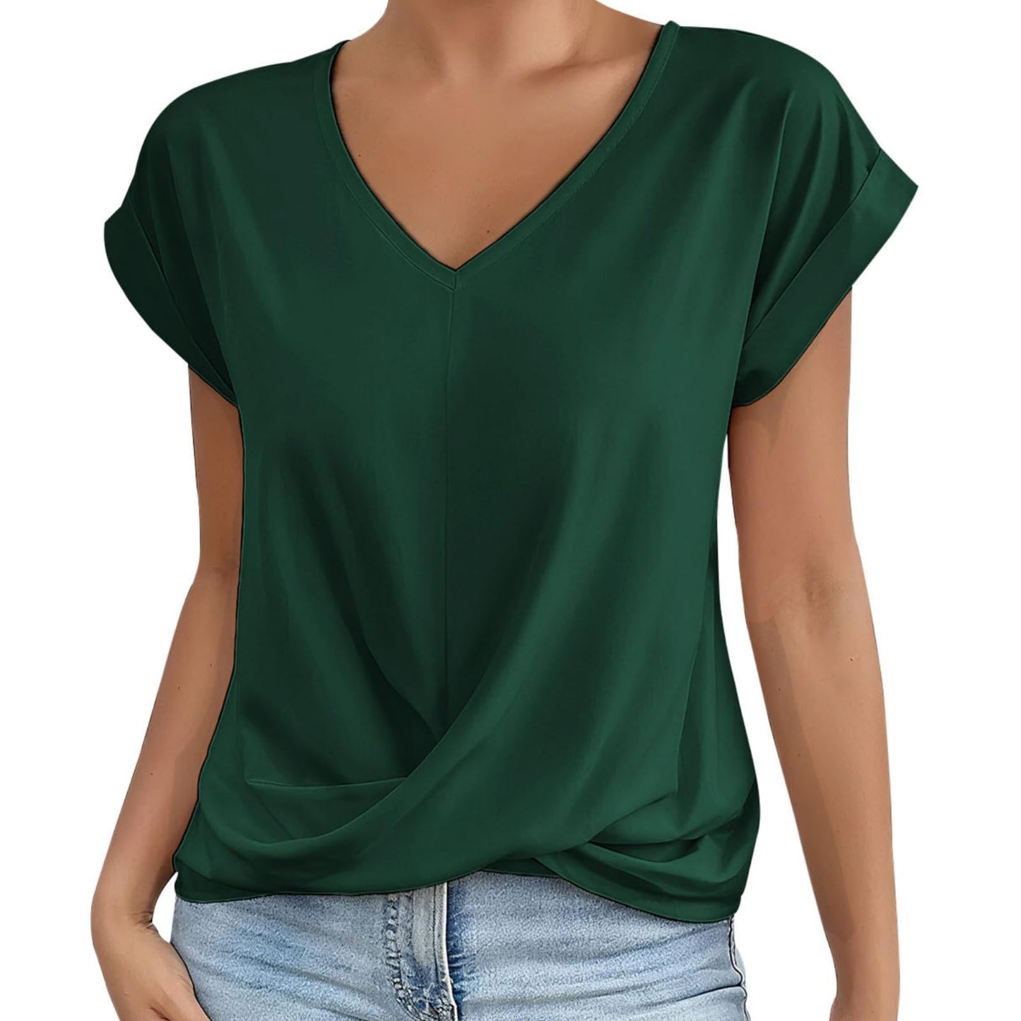 Alivebody Shirts for Women Summer Tops 2025 V Neck Blouse Short Sleeve Casual Polyester Fashion T-Shirts