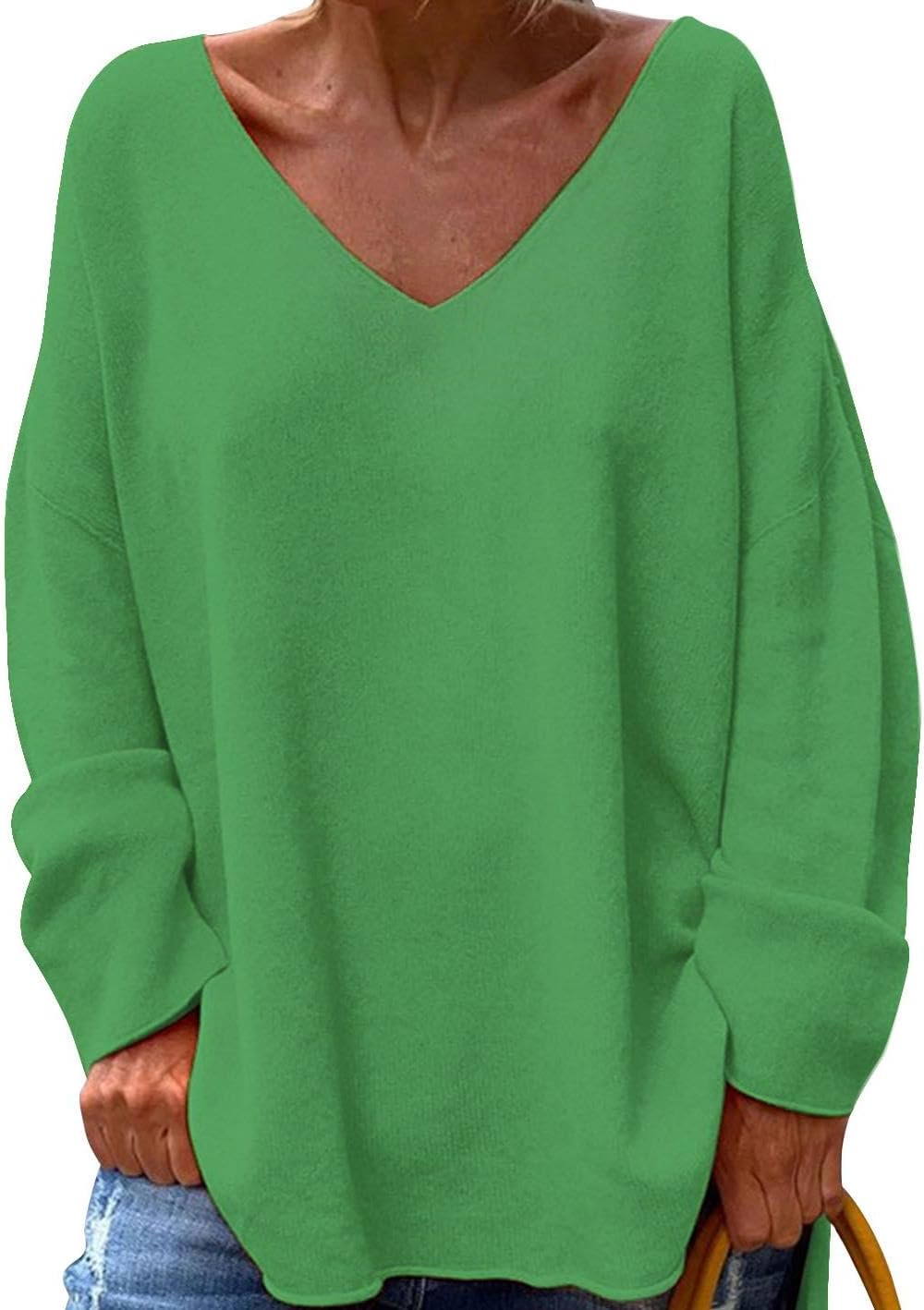GYMDOG Women Long Sleeve Shirts V Neck Casual and Fishion Solid Color Oversize Tops Basic Tee