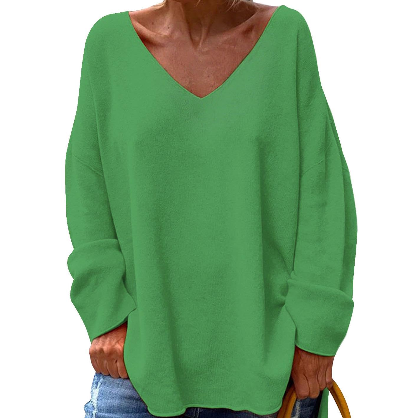 GYMDOG Women Long Sleeve Shirts V Neck Casual and Fishion Solid Color Oversize Tops Basic Tee