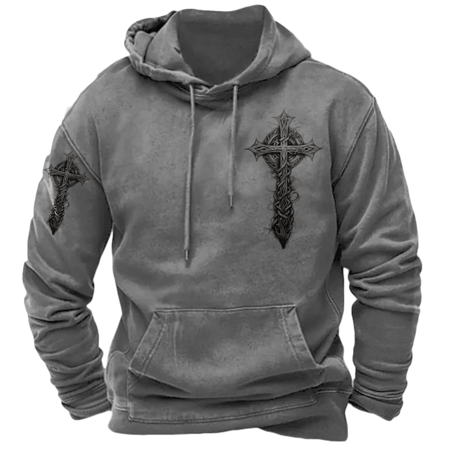 JiffPom Men's Christian Hoodies Pullover Retro Jesus Print Hooded Sweatshirts Casual Long Sleeve Drawstring Faith Hoodies